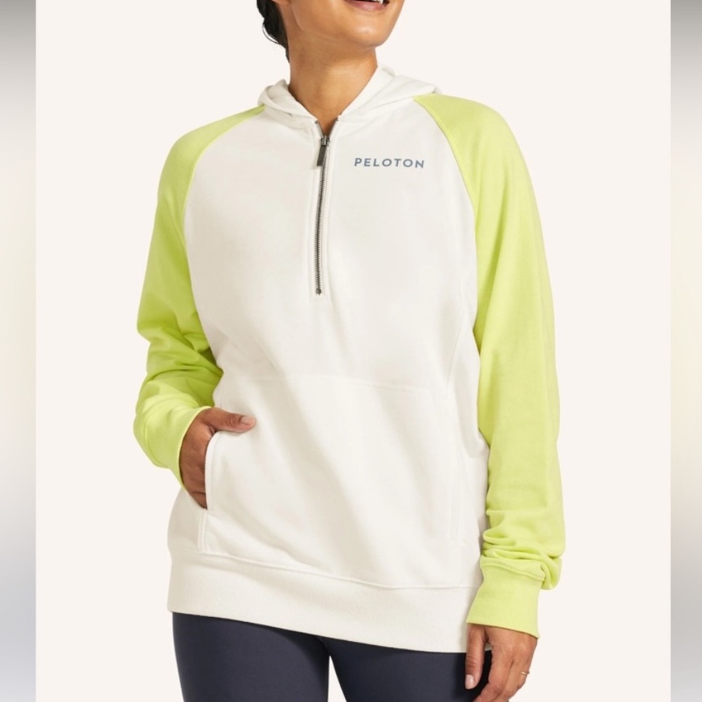 Peloton Together We Go Far 1/4 Zip Raglan Pullover Yellow & Cream Size XS